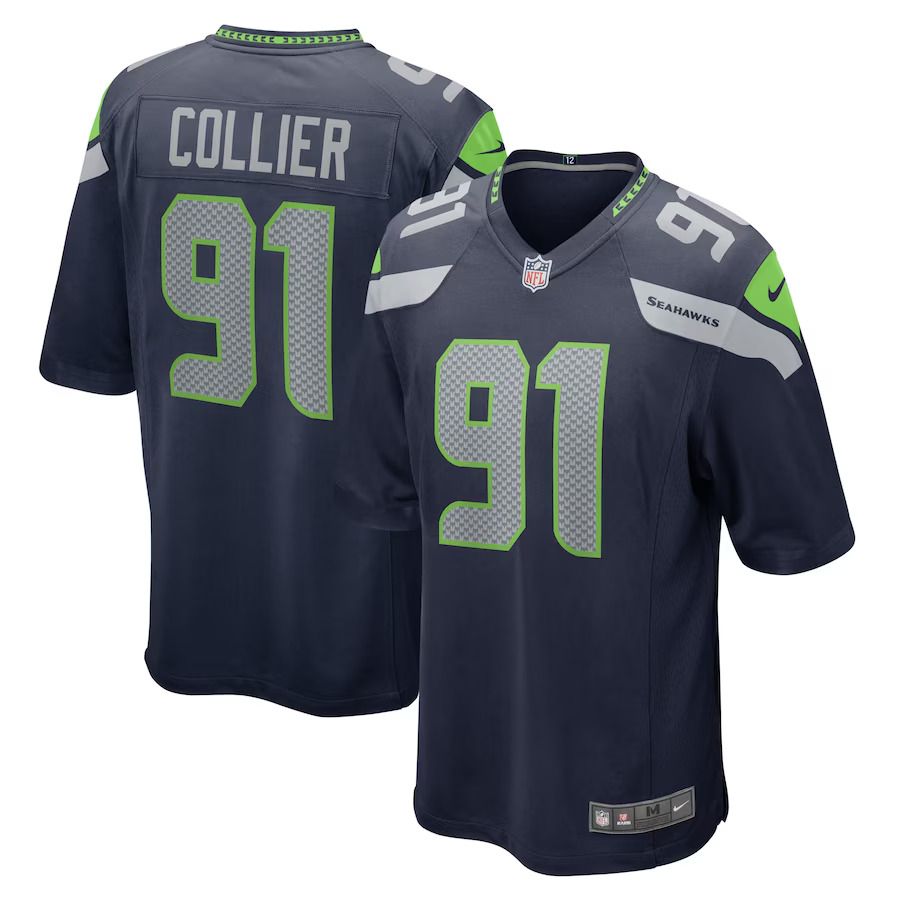 Men Seattle Seahawks #91 L.J. Collier Nike College Navy Game NFL Jersey